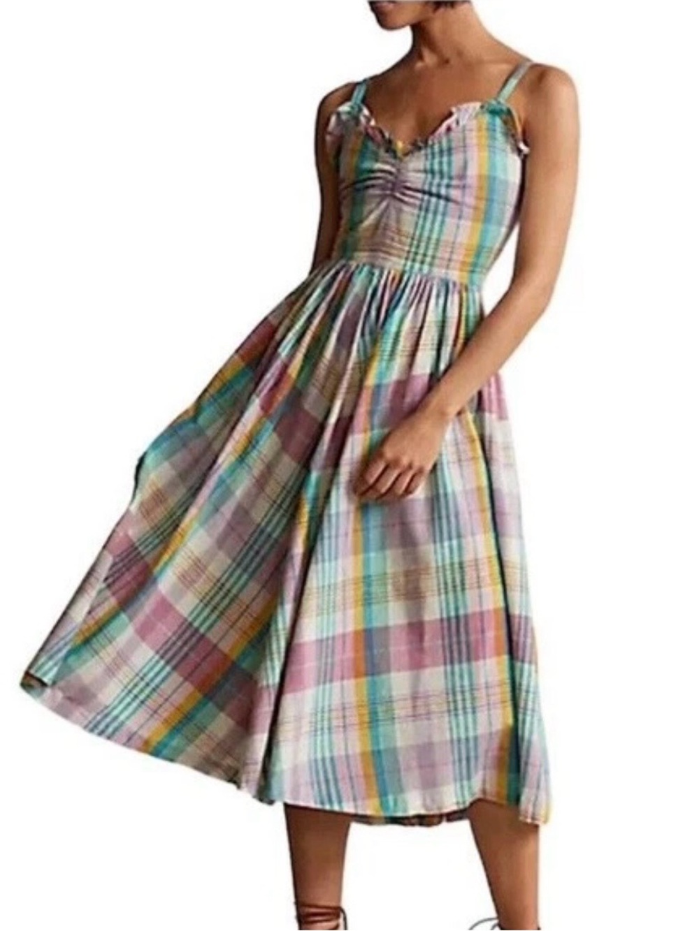 NWOT Polo Ralph Lauren Rare Madras Plaid Ruffle Midi Dress Multicolor | Size 6